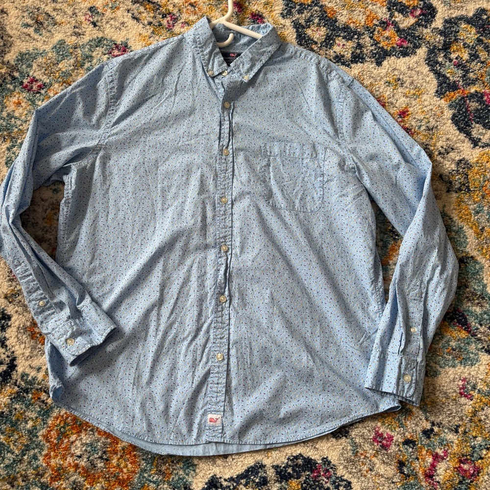 Vineyard Vines Slim Fit Murray Shirt 100% cotton blue Confetti Button-Down XL